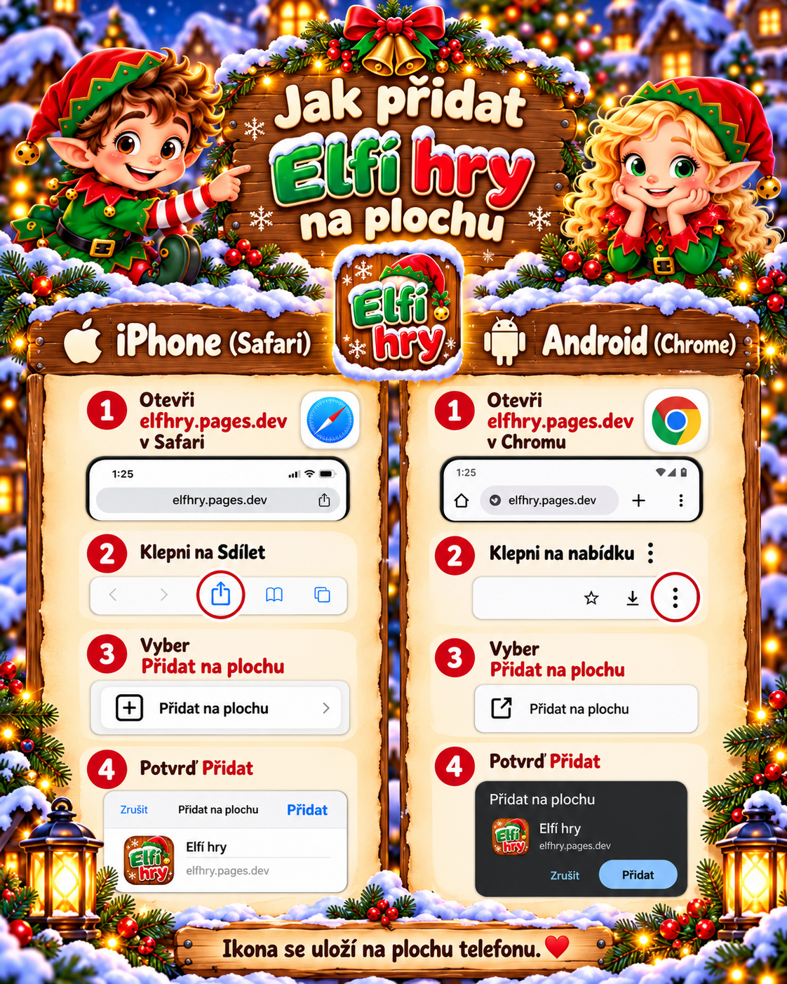 Návod jak přidat Elfí hry na plochu pro iPhone a Android